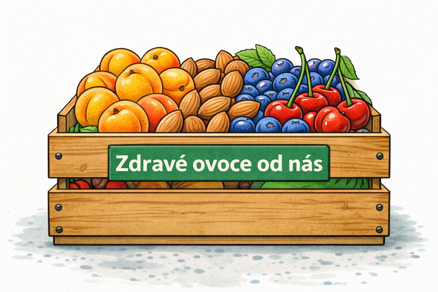 Ilustrace bedýnky s ovocem – Zdravé ovoce od nás